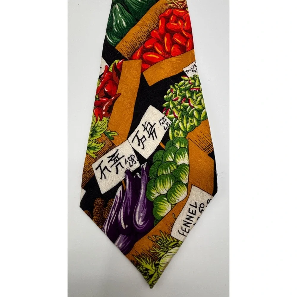 Vintage Nicole Miller 1991 Silk Tie Produce Market Vegetables Food Made in Italy